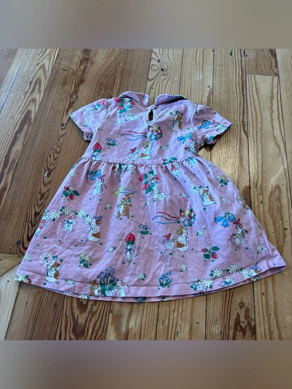 Baby Boden Girls Coral Pink Bunny Rabbit Dress Peter Pan Collar 2-3Y Guinea